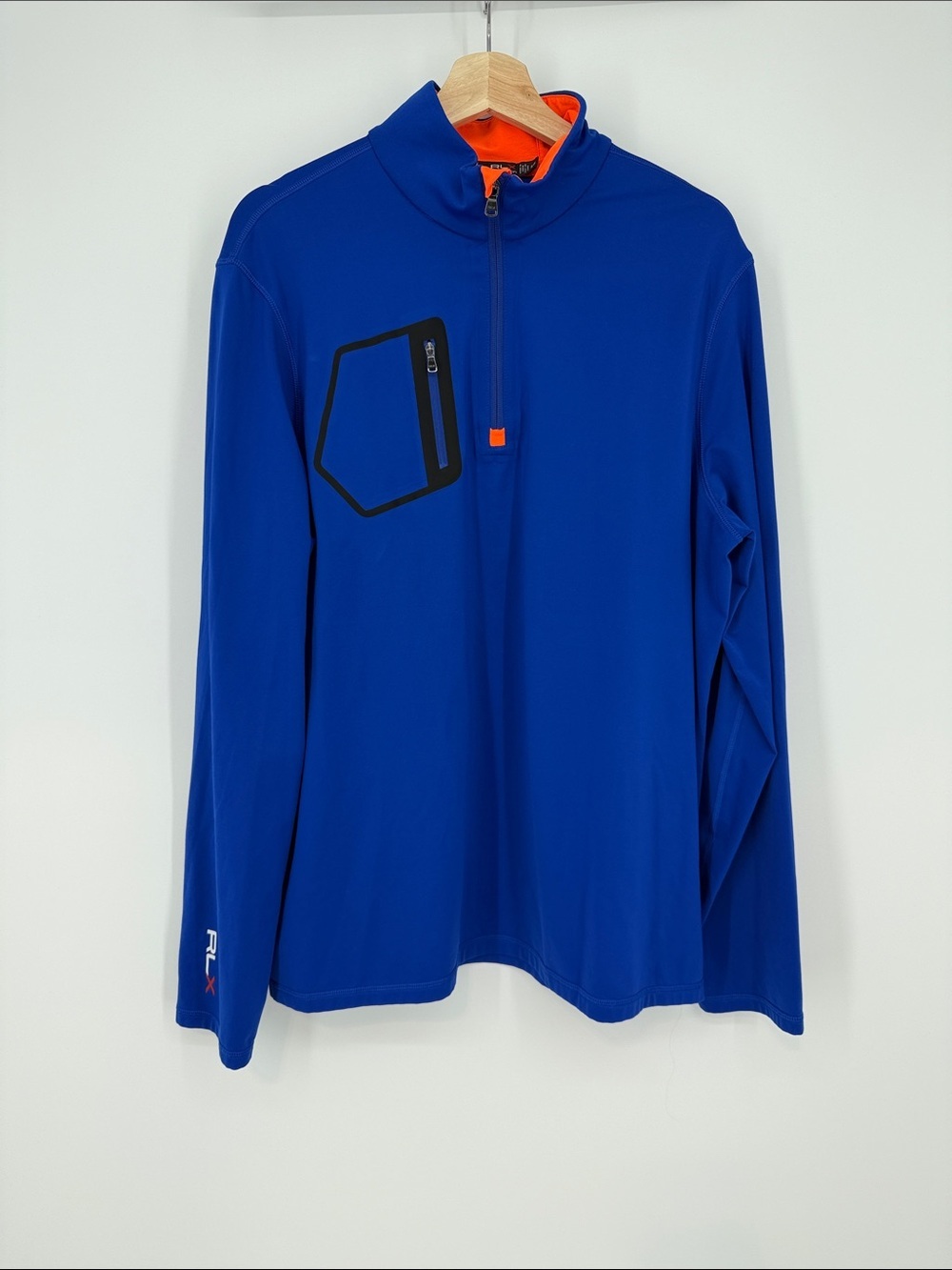 RLX Ralph Lauren Shirt Mens Medium Brush Back 1/4 Zip Wicking Blue Golf